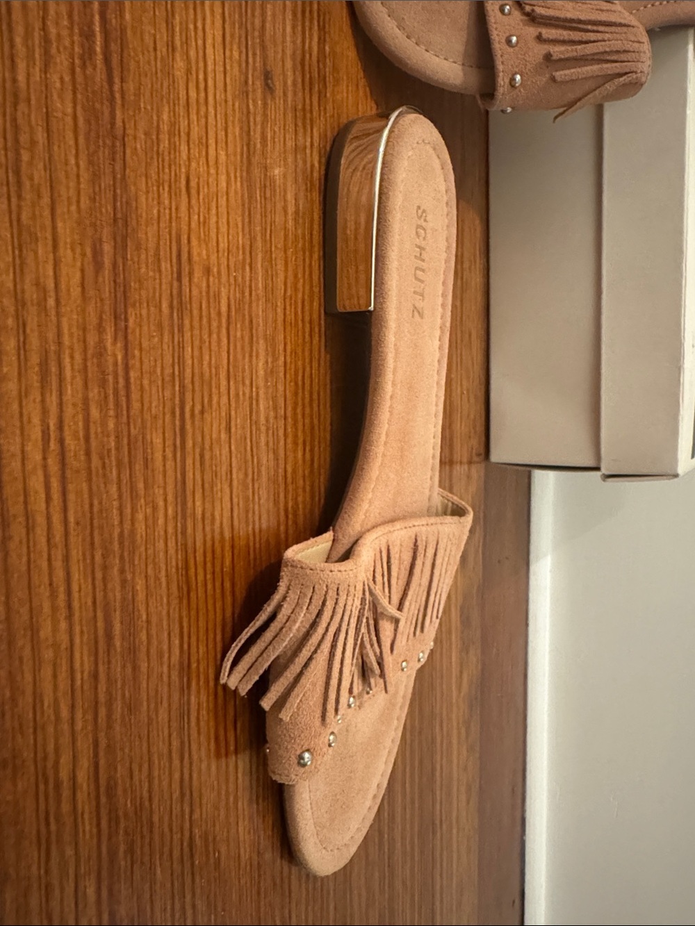 SCHUTZ Blush Fringe Slide Sandals - Picture 2 of 3